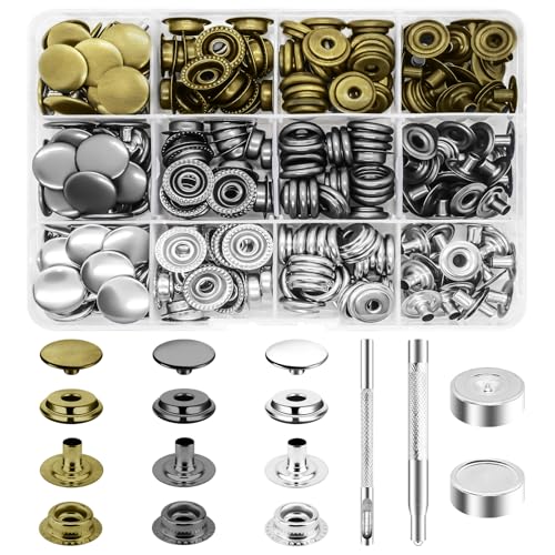 Nadisean 300 Piezas Remaches para Cuero, 15mm Kits de Corchetes de Presión Metálicos, 3 Colores Botones de Presión, Cierre A Presión con 3 Herramientas de Configuración para Ropa Chaquetas Jeans