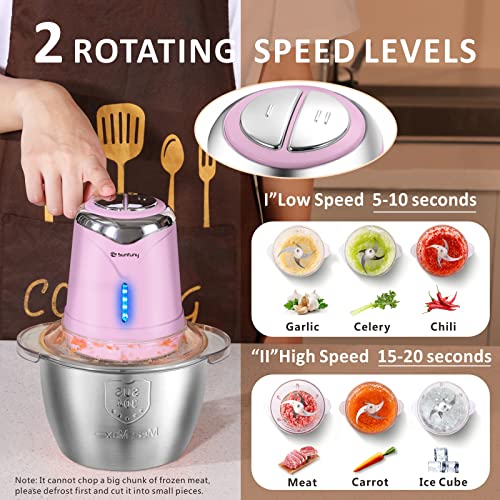 SF-Sunfuny Mini Food Processor, Wireless Chopper Electric Baby Blender with 1.2L Stainless Steel Bowl, BPA-free Meat Grinder Processors, Garlic Puree Maker 4 Blades, 2 Speeds for Salad, Nut, Pink