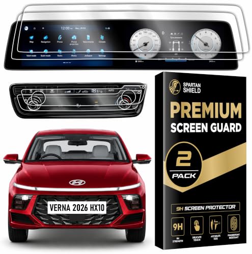 Image of Spartan Shield [2 PACK] Screen Protector For Hyundai Verna 2026 Facelift || Fits Top-End HX10 Model || 10.25 Inch Dual-Screen Infotainment & Instrument Cluster Protector || Anti Scratch | Water Repellant | HD Clarity | High Touch Sensitivity | Bubble Free Installation || New VERNA 2026+ Car Stereo Film || Android TouchScreen Accessories [Not Tempered Glass]