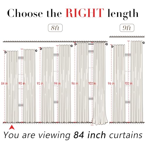 Image of Linen Cotton Curtains for Living Room, Cream Off White Natural Fabric Light Filtering Semi Sheer Curtains 84 Inches Long, Ivory Pleated Farmhouse Curtain Drapes 84 Inch Length 2 Panels Set Dining Room
