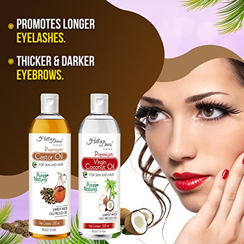 Image of Castor oil (200 ml) and Virgin Coconut oil (VCO)(200 ml) Combo - Cold Pressed - Moisturizes the Skin and Promotes soft and Shiny Hair