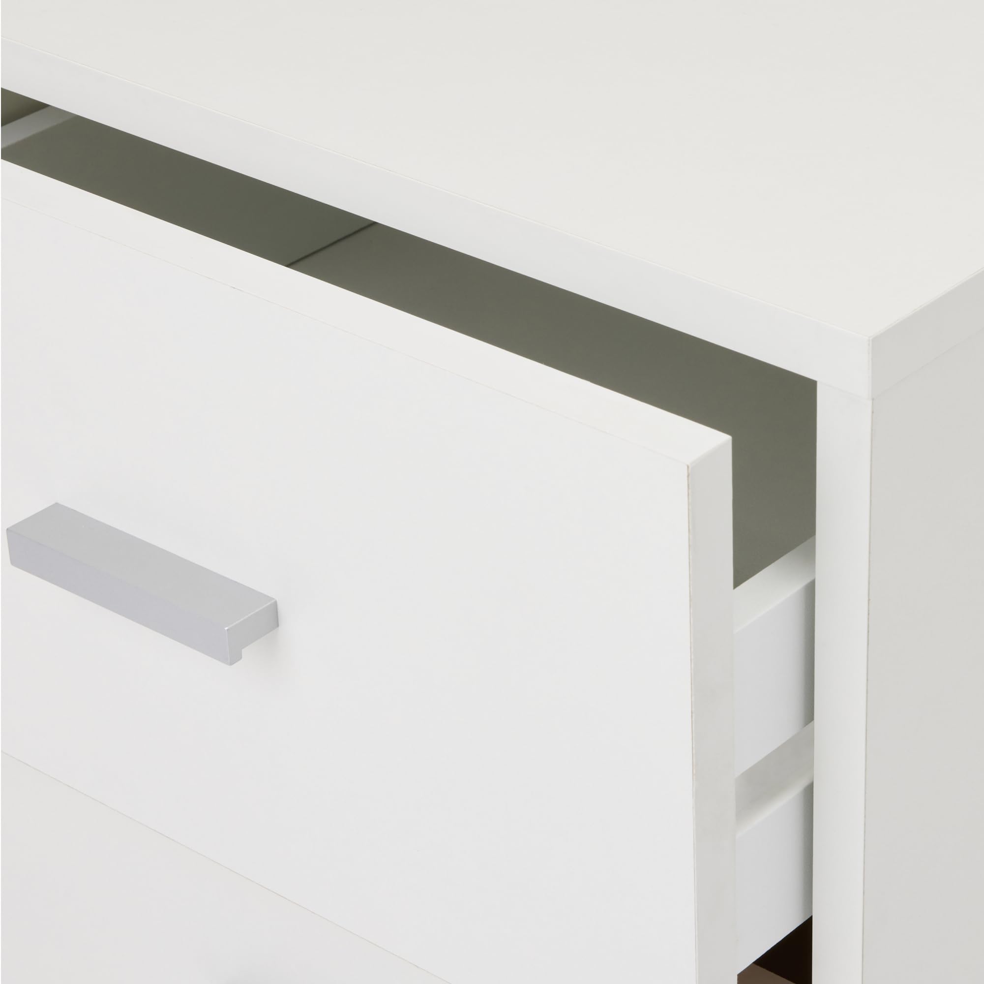 Amazon Basics Mesita de Noche, Mesita de Noche con 2 Cajones, Armario de Dormitorio, Blanco, 47 x 40 x 36cm