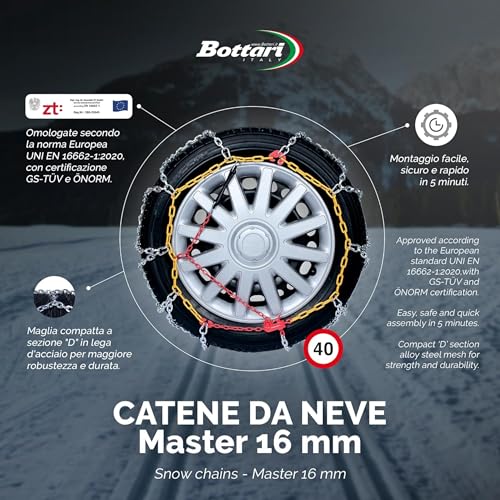 Bottari 68006: Schneeketten Master, 16 mm, Größe 245, ÖNORM, für SUVs, busse, transporter und wohnmobile