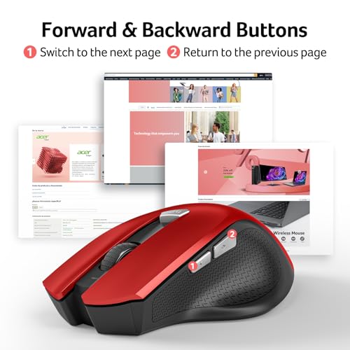 acer Maus Kabellos, 2.4GHz 1600 DPI Funkmaus, 3 Einstellbare DPI Wireless Mouse mit 6 Tasten, Batteriebetriebene Kabellose Maus für Laptop, PC und MacBook, Empfohlen für Rechtshänder-Rot – Bild 6