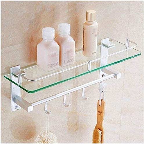 USZWBY Glass Shelf Bathroom Shelf Space Aluminum Bathroom Shelf Wall Mounted Drilling Shower Caddy Storage Basket Linked-50cm