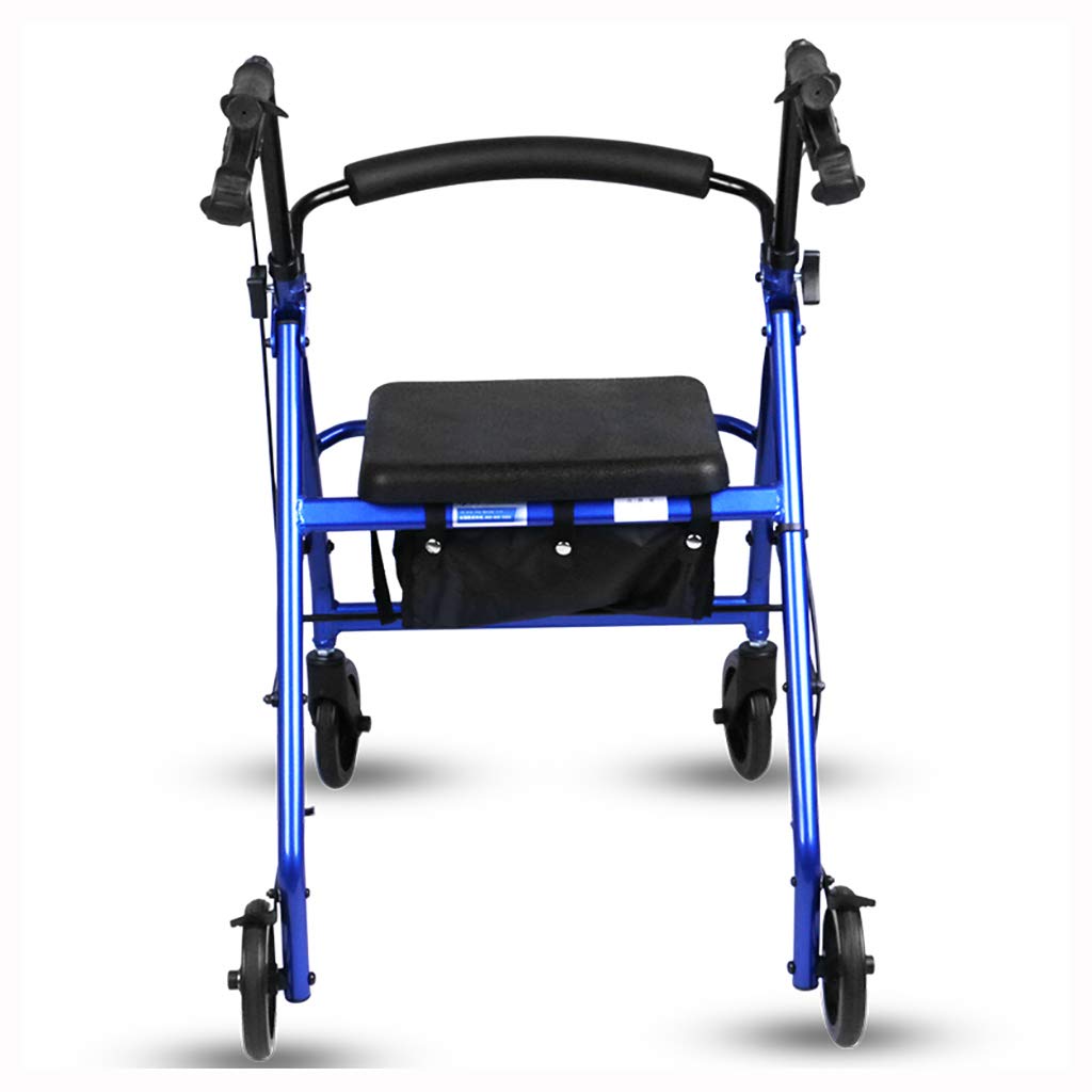 Marco para caminar plegable de aluminio, ayuda para la movilidad, andador, andador, carrito de la compra con asiento y freno de mano, para ancianos (rojo) (color: azul) estrella de luz