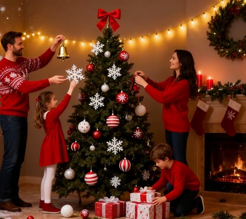 Bolas de Navidad de plástico rojas y blancas para decorar el árbol, pack de 16 unidades 4