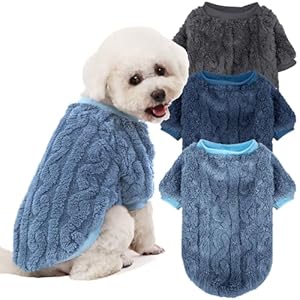 Dog Sweater, 3 Pack Dog Sweaters for Small Dogs or Cats, Girl or Boy, Warm Dog Clothes Shirt Coat for Winter Christmas (Blue, Dark Blue, Grey, Medium)