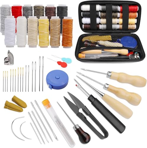 Kit De Couture En Cuir, Kits Et Fournitures D'artisanat Du Cuir Kit D'outils De Travail Du Cuir Avec Aiguilles à Coudre à Grand Chas, Fil Ciré Pour Le Bricolage Du Cuir