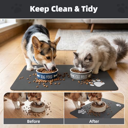 Image of PADOOR Pet Feeding Mat-Absorbent Dog Mat for Food and Water Bowl-No Stains Easy Clean Dog Food Mat-Quick Dry Water Dispenser-Puppy Supplies Accessories