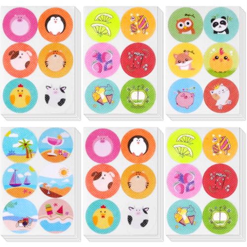 AOOWU Pegatinas Antimosquitos, 216 PCS Parches de Citronela Antimosquitos, Repelente de Insectos Natural Acción Hasta 8H, Repelente de Mosquitos de Dibujos Animados Bebés, Niños y Adultos