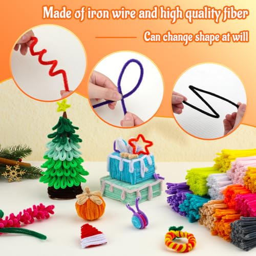 Image of Mnuizu 200 Pcs Pipe Cleaners, Chenille Stems Pipe Cleaner Craft Supplies | Fuzzy Sticks Christmas Craft Supplies for DIY Art & Creative Crafts Decorations, Orange