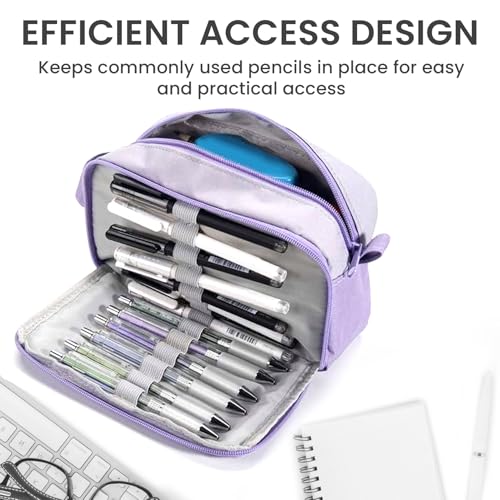 Image of Taja Large Capacity Pencil Case Pouch with Zipper, Portable Cute Pencil Cases with Handle, Multi - Slot Pencil Case, Desk Organizer for Women & Men - Lilac