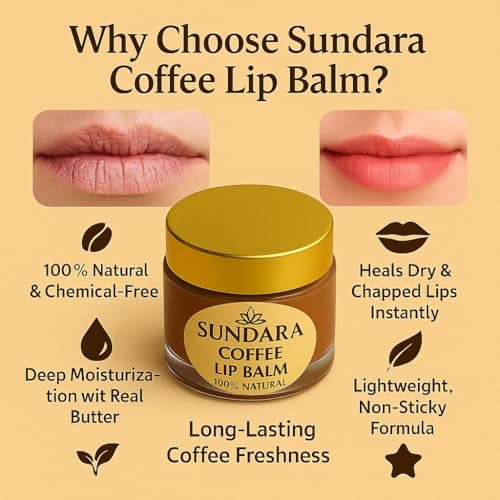 Image of SUNDARA Coffee Lip Balm 8g for Dry & Chapped Lips | Shea Butter, Vitamin E & Natural Oils | Deep Moisturizing Lip Care for Soft, Smooth & Nourished Lips | Coffee Flavor Lip Balm for Men & Women