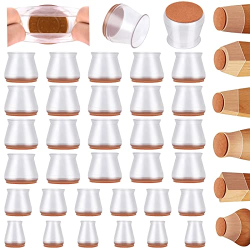 Protectores de Patas de Sillas, Almohadillas de Fieltro para Muebles 32Pcs, Tapas de Patas de Muebles de Silicona para Suelos de Madera Dura, Proteger los Suelos de Arañazos y Ruido, 3 Tamaños Cover
