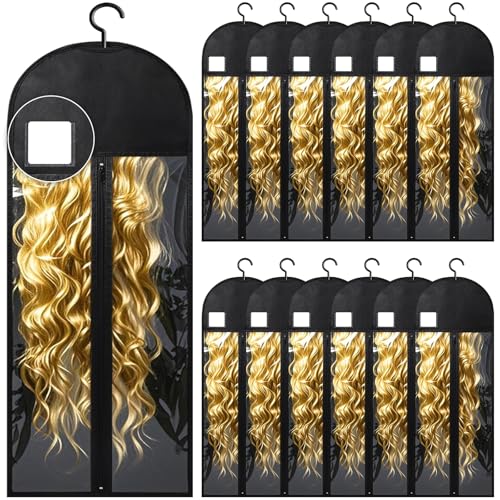 12Pcs Black Wig Bags with Tags