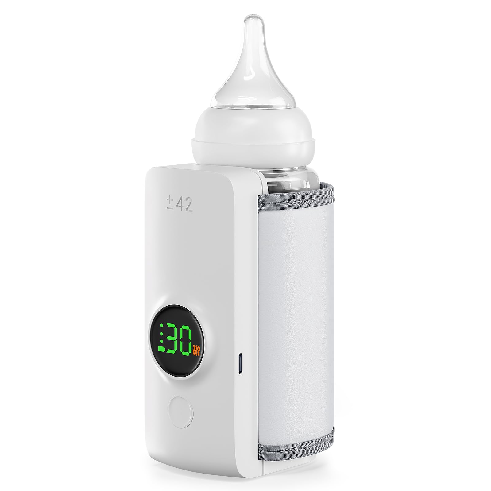 SNUVREL Portable Bottle Warmer with Live Display, 6-Speed Temp Control(37°C to 55°C / 98°F to 131°F), 6000mAh Battery and 360° Heating for Car, Stroller and Outdoor Use