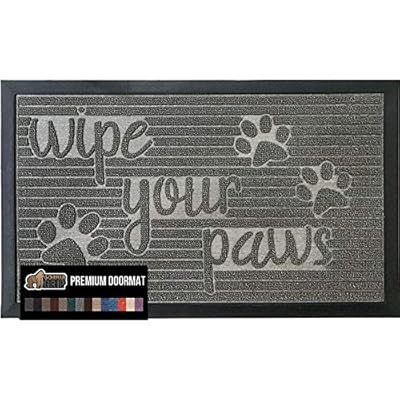 Gorilla Grip Original Durable Natural Rubber Door Mat, 29x17 Heavy Duty Pet and Dog Doormat, Indoor Outdoor, Waterproof Easy Clean, Low-Profile Mats for Entry Garage, Busy Areas, Stone Paws