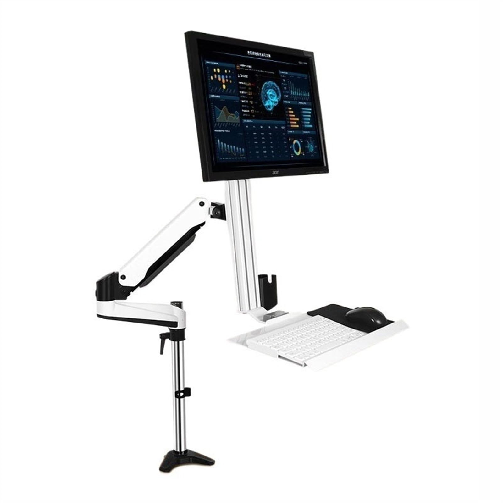 Aioneer Monitor Desk Mount Single Monitor Desk Mount, Sit Stand Workstation With Keyboard Tray And Mouse Box, Height Adjustable Gas Spring Single Monitor Mount Arm, Holds Up To 1-700mm