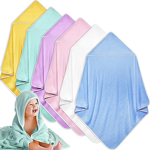 Image of Chumia 6 Pack Baby Bath Towel Coral Fleece Soft Absorbent Newborn Hooded Towel for Kid 30 x 30 Inch Toddler Bath Blanket for Babies Infant Shower Gift(Rich Color)