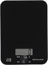 KitchenAid KQ914BA Digital Glass Top Kitchen and Food Scale, 11 lb Capacity, Measures Liquid & Dry Ingredients, Rotating Knob, Precise Results for Baking, Cooking, Keto and Meal Prep, Tare, Black