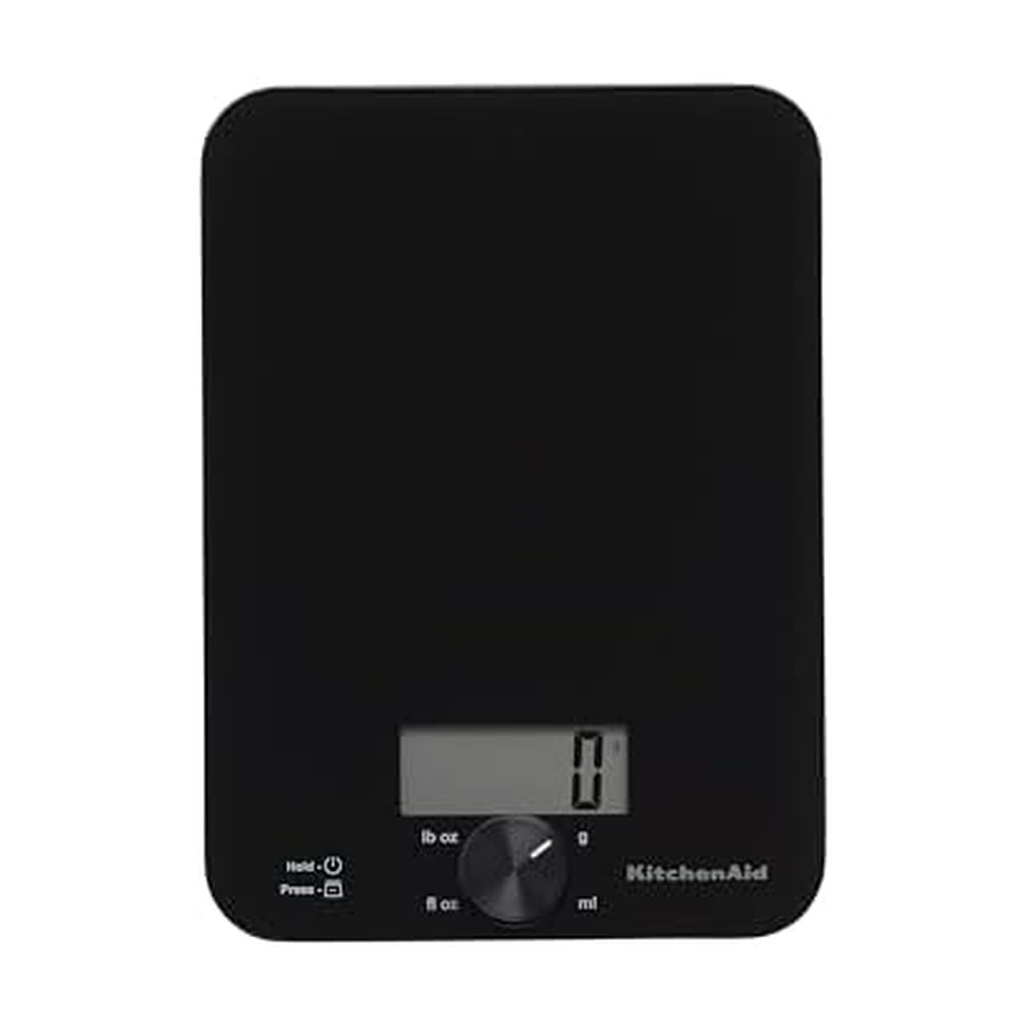 KitchenAid KQ914BA Digital Glass Top Kitchen & Food Scale, 11 lb Capacity, Measuring Liquid & Dry Ingredients, Rotatable Knob, Accurate Results for Baking, Cooking, Ket, Meal Prep - Tare - Black