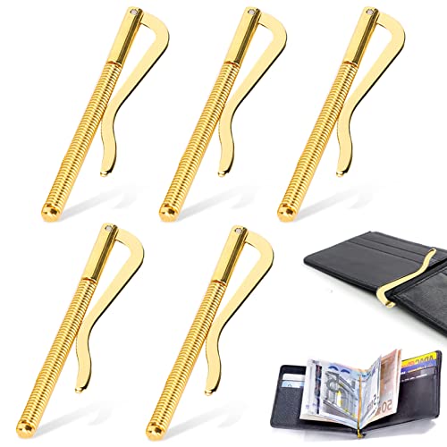 5PCS Wallet Spring Clip, 80mm Spring Metal Money Clip Money Cash Clip Wallet Insert Bar Slim Wallet Clamp Replacement Parts for Bifold Leather Wallet Purse Credit Card Holder, Gold