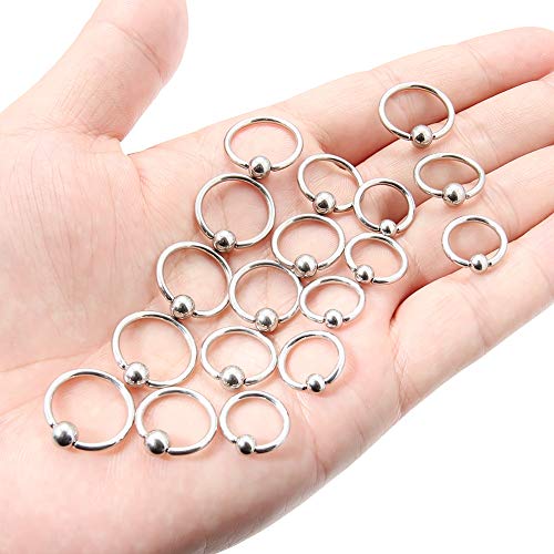 SCERRING 14G Captive Bead Piercing Ring Stainless Steel Nose Septum Tragus Helix Nipple Belly Lip Eyebrow Hoop Rings Piercing Jewelry for Women Men 8-16mm 18-36PCS3