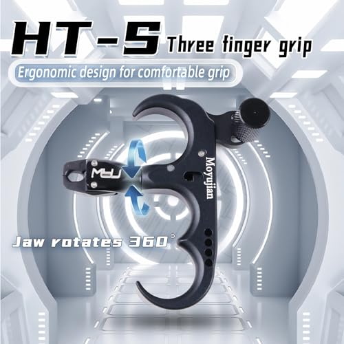 Moyujian Compound Bow Release,Archery Release Aids, 360 ° Rotatable, Mechanized Aesthetic Design for Thumb Release?Composite Bow Three Finger Release Suitable for Adults and Teenagers(Black)