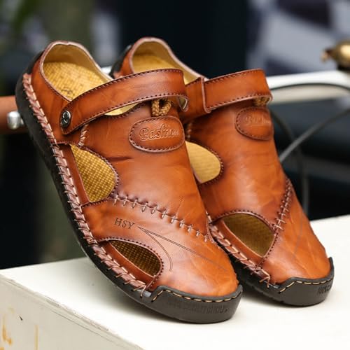 Men's Casual Leather Sandals Closed Toe Anti-Slip Flat Slide Beach Water Shoes for Summer Walking Hiking​​2