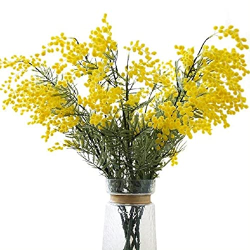 CHAMEEN Mimosa Lot de 6 fleurs artificielles en soie pour décoration de la maison