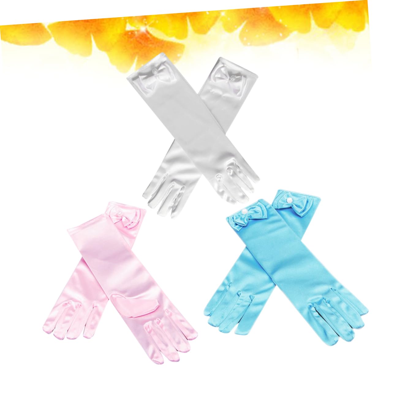 GAROZATION Girls Satin Gloves White Kids Dress Gloves Party Accessory Long Length Wedding Bowknot