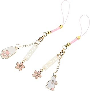 Uonlytech 2 Peças Flor De Cerejeira Coelho Charme De Telefone Celular Pulseira De Telefone Pingente Pingente De Flor Charme Alça De Pulso De Telefone Charme De Telefone Capa De Telefone