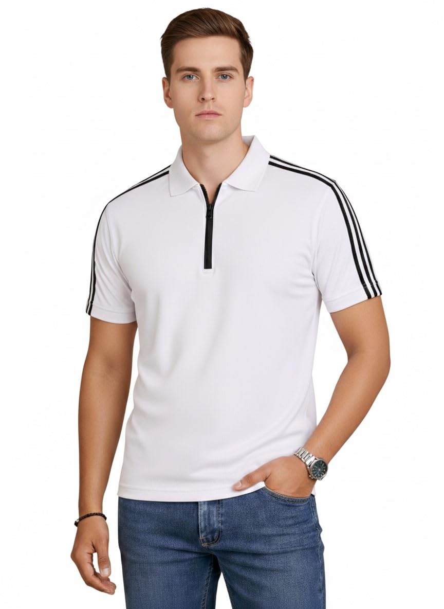 London Crew Men's Polo T-Shirt, Stripe Detail, Short Sleeve, Zip Collar-picture-26