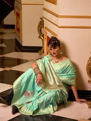 Image of SWORNOF Women's Banarasi silk Saree With Unstitched Blouse Piece