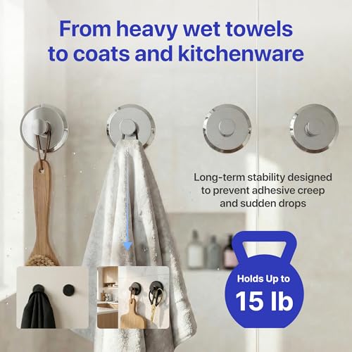 Image of HOME SO Suction Cup Hooks for Shower & Bathroom Towel Holder 4-Pack - Suction Cups Hooks for Hanging Towels, Robes, & Coats - Tiles, Glass Door or Mirror - Shower Hooks & Towel Hooks Organizer -Chrome