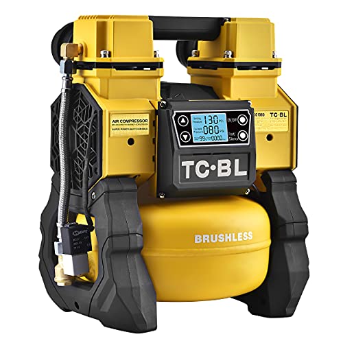 Tichop Portable Cordless Air Compressor, DC Power Air Compressor Compatible with 18V Makita/Dewalt/Milwaukee Li-ion Battery,Oil free,Quiet Air Pump（Tool Only）