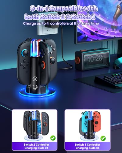 Image of [Both for Switch 2 and 1] Charger Dock for Joycon Switch 2 and 1, FYOUNG Fast Controller Charging Station for Nintendo 2 2025, 8 in 1 Dual-Direction Magnetic Stand for JoyCon Accessories