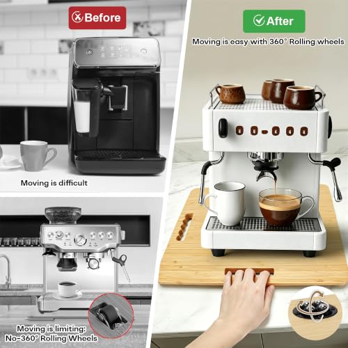 Image of Appliance Slider, Sliding Tray for Coffee Maker, 15.7x13 in | 360 Rolling wheels, 0.65 Inch Thick Bamboo, Coffee Pot Slider Tray, Space-Saving Kitchen Organizer for Counter 66lb Capacity