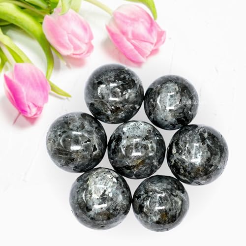 Image of Certified Larvikite Crystal Ball for Meditation - Premium Crystal Vastu Items for Home and Feng Shui Items for Good Luck - Ideal for Pooja Supplies and Spiritual Practices (1 Inch)