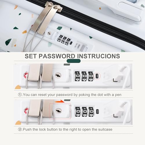 Convenient and Stylish Luggage Set of 3 with USB Ports and Front Opening Design, Starry Sky White, Airline Certified3