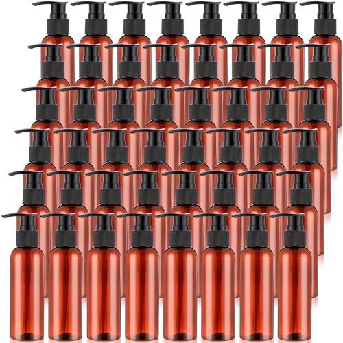 Nuenen 48 Pcs Refillable Empty Lotion Bottles 4oz/120ml Plastic Pump Bottles Conditioner Shampoo Dispenser Leak Proof Pump Container for Body Wash, Creams, Liquid Soap(Black and Brown)