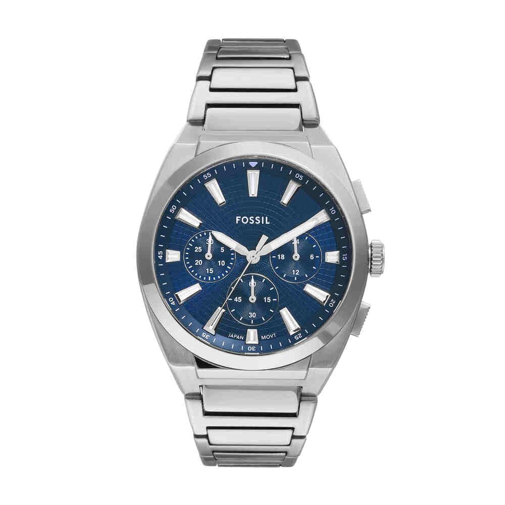 Fossil Everett Men's 44 MM Silver-Tone Stainless Steel Watch, FS6104