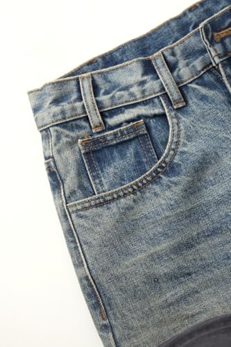 Men's Casual Washed Ripped Straight Leg Jeans for Distressed Stretchy Commuting Versatile Jeans Blue3