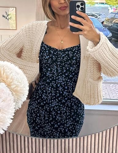 Image of Women's Chunky Knit Cardigan Sweaters Long Sleeve Open Front Button Kitted Fall Jackets Coats(Cream, S)