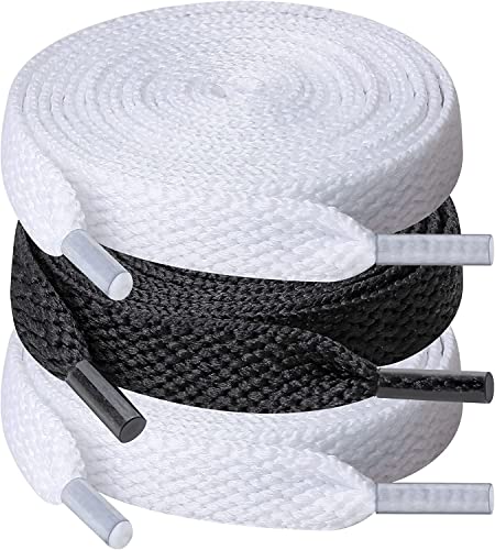 Image of SHOESHINE Fine Quality Sneaker Shoe Laces Unisex Shoelace for Sports Shoes and Casual Shoes for Men & Women (3 Pairs) 2 Pair White & 1 Pair Black laces