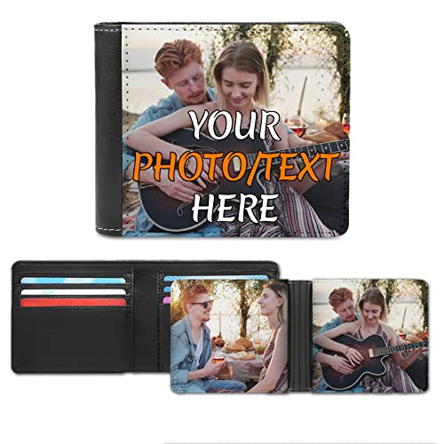 Personalized Leather Photos Wallet Custom Wallets for Men Design Your Own Name Picture Soft High Capacity Wallet for Men Husband Bf Dad Son Uncle Friend (Double-Sided Design)