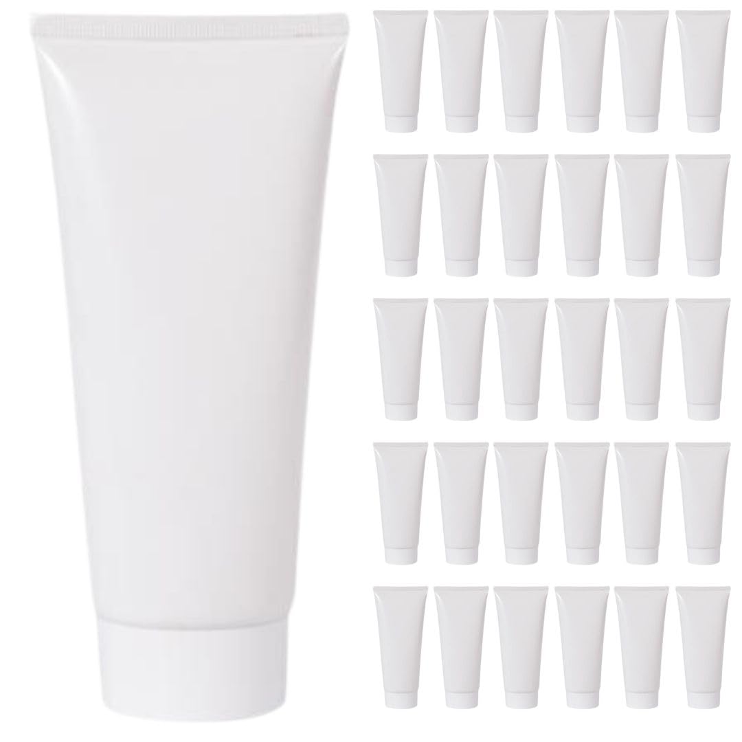 Generic 30Pcs 120ml/4 oz Empty Refillable Plastic Squeeze Cosmetic Soft Tube Vial Bottles with Screw Cover Makeup Travel Sample Packing Storage Toiletries Container for Facial Cleaner Body Lotion