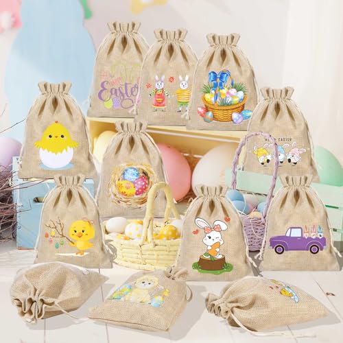 Pineraap 24 peças de sacos de serapilheira de Páscoa, pequenos sacos de presente de serapilheira de