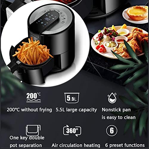HTYQ 5.5L Großer Kapazitätsluft Fritteuse, Smart Touch Panel Elektrische Heißluftfräser-Ofen mit 6 Voreingestellten… – Bild 3